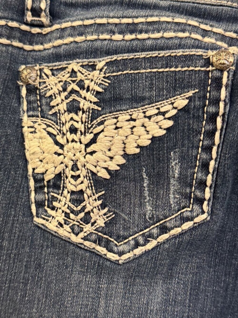 L.A. Idol USA Womens Embroidered Flare Jeans Size 5 W29 L33 Blue Denim - Picture 7 of 7